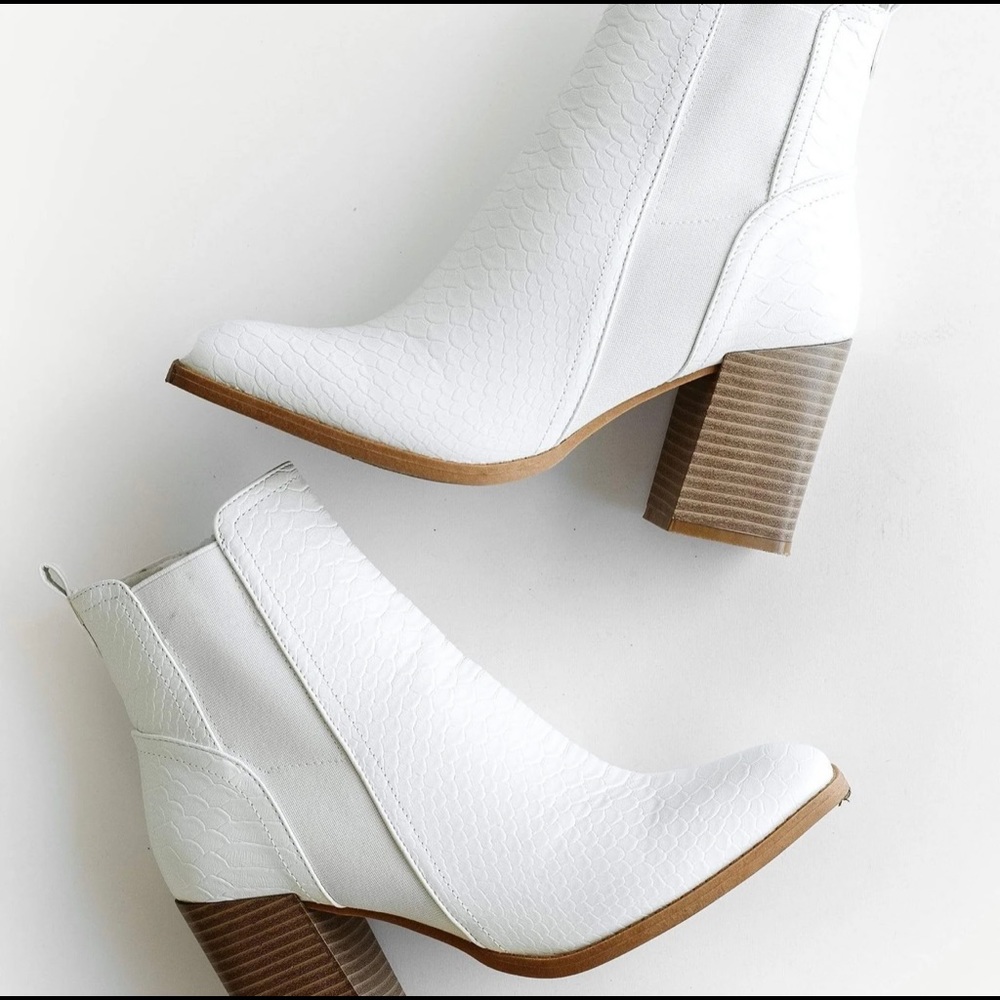 Womens Leather White Heeled Booties
